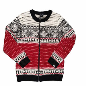 Icewear Martha Fair Isle Wool Cardigan Women’s M Red White Full Zip